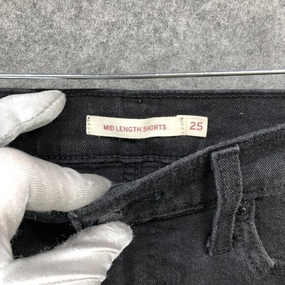 Levi's Mid Length Jean Shorts Womens Size 25 Black Roll Cuff Stretch - Picture 4 of 9